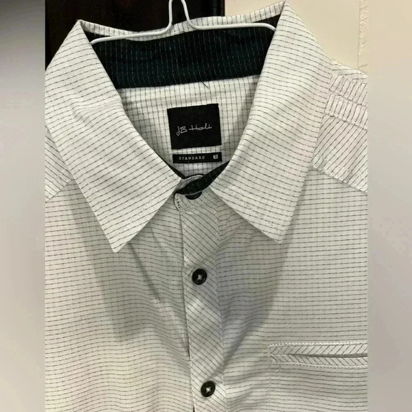 J.B. Holt Striped Standard Stretch Long Sleeve Button Up Shirt-White/Black- SZ-S - Picture 7 of 11